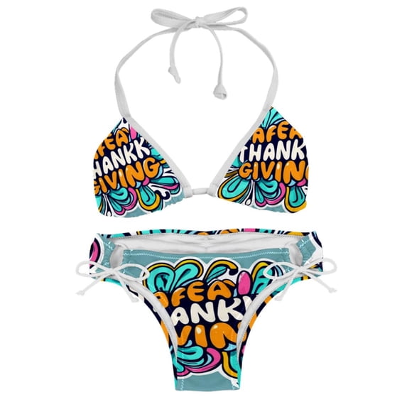 Thanksgiving Font Detachable Sponge Adjustable Strap Bikini Set Two-Pack Swimsuit Women Bikini Sets