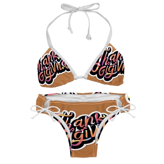 Thanksgiving Font Detachable Sponge Adjustable Strap Bikini Set Two-Pack - Versatile Swim Suit for All Scenes