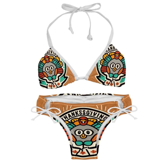 Thanksgiving Font Detachable Sponge Adjustable Strap One-Piece Swimsuit Set - Two-Pack, Beach & Pool Ready