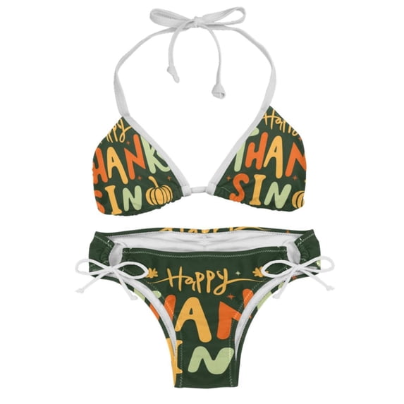 Thanksgiving Font Detachable Sponge Adjustable Strap Swimsuit Set - 2 Pack for Beach & Pool Parties