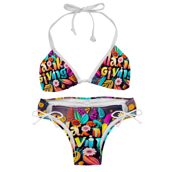 Thanksgiving Font Detachable Sponge Bikini Set with Adjustable Strap, Two-Pack - Ideal for Beach and Pool Parties!