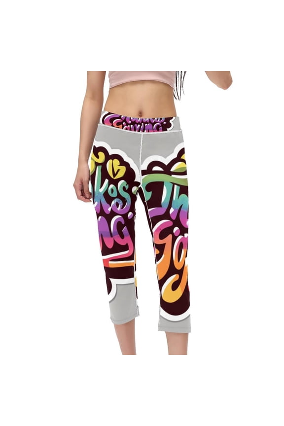 Thanksgiving Font High Waist Capris Compression Leggings for Women, Not See-Through Printed Yoga Pants, Suitable for Running, Fitness, Yoga - Women Leggings Yoga Leggings