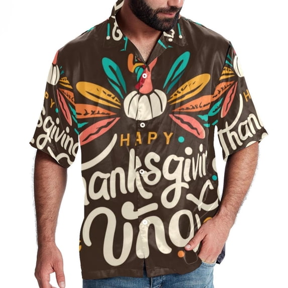Thanksgiving Font Men's Short Sleeve Button Down Beach Shirts, Casual Printed Summer Unisex Tops