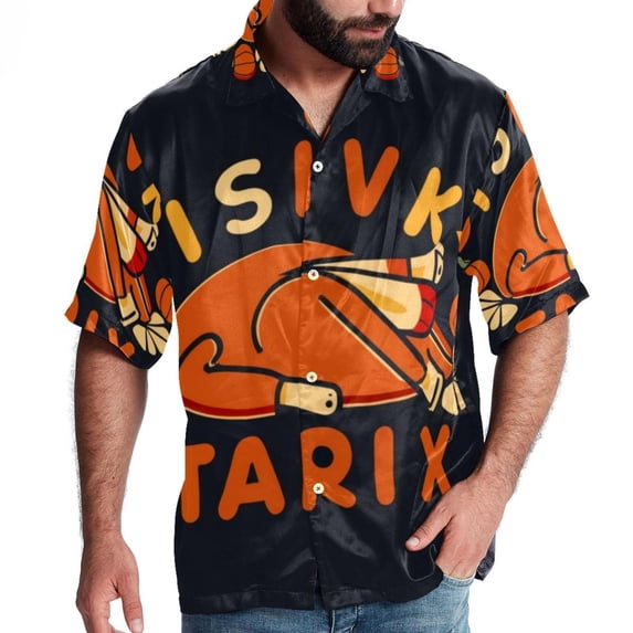 Thanksgiving Font Men's Short Sleeve Hawaiian Beach Shirts, Casual Printed Button Down Spread Collar Tops, Summer Unisex Style