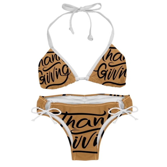 Thanksgiving Font One-Piece Swimsuit Bikini Set, Detachable Sponge, Adjustable Strap, Two-Pack, Beach Vacation Wear