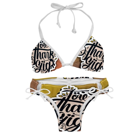 Thanksgiving Font Swim Suit Women Bikini Set, Detachable Sponge, Adjustable Strap, Two-Pack - Beach, Pool, Vacation