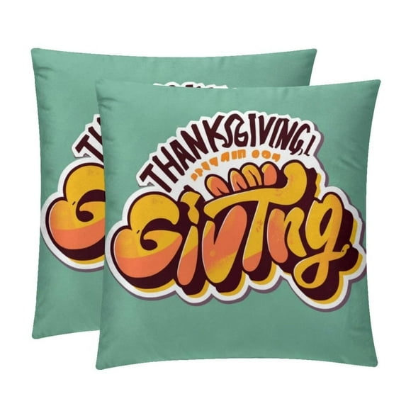 Thanksgiving Font Velvet Throw Pillow Covers Set of 2 - Sizes 16x16, 18x18, 20x20 Inches - Decorative Pillows with Unique Patterns for Various Occasions