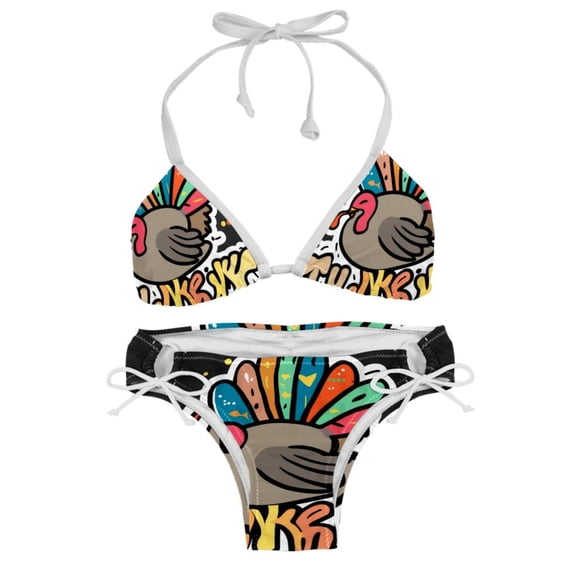 Thanksgiving Font Women's Detachable Sponge Adjustable Strap Bikini Set - 2 Pack, Beach Pool Swimwear
