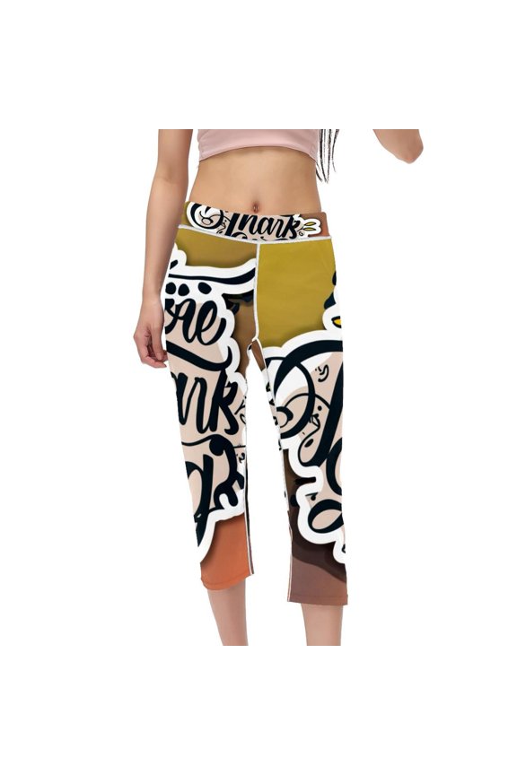 Thanksgiving Font Women's High Waist Capris Compression Leggings, Non-See-Through Printed Pants for Running, Fitness, Yoga