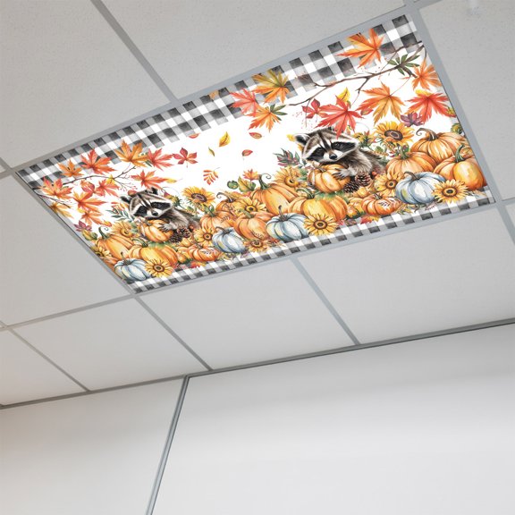 Thanksgiving Fox Magnetic Fluorescent Light Covers for Ceiling Lights 2x4 Ft,Orange Pumpkins Fall Maple Retro Plaid Office Kitchen Drop Ceiling Light Covers Lighting Filters Shade Panel 1 Pack