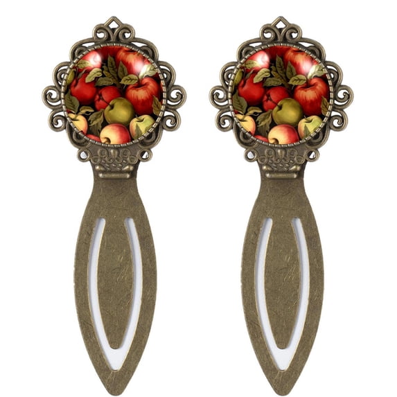 Thanksgiving Fruit Book Lovers' Vintage Copper-Colored Lace Bookmarks: Stainless Steel Book Markers, Set of 2