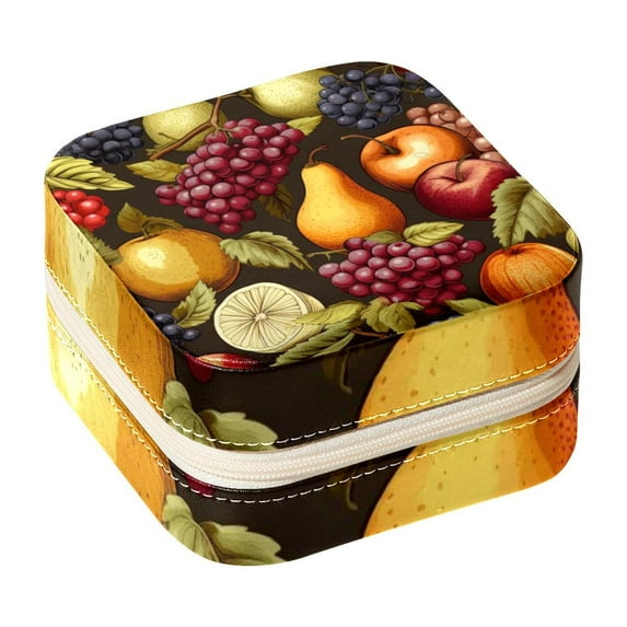 Thanksgiving Fruit Travel Portable Square Jewelry Stand Organizer Storage Box for Rings, Earrings, Necklaces, Bracelets - Suitable for Girls and Women