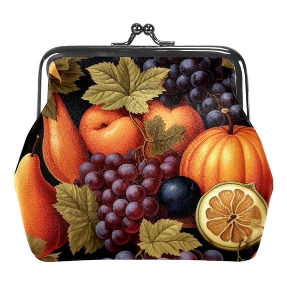 Thanksgiving Fruits Premium Microfiber Coin Purse with Zinc Alloy Clasp | Stylish Card Wallet for Men and Women | Compact Size 4.3x4.7 in/11x12 cm | Black Color Option - Durable and Sleek Design