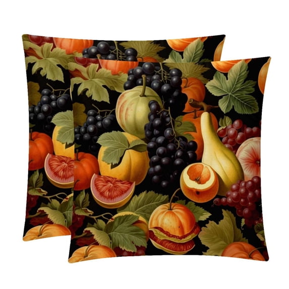 Thanksgiving Fruits Set of 2 Velvet Throw Pillow Covers Inserts for Bed Pillow, Decorative Pillows - 16x16 18x18 20x20 Inches with Unique Patterns for Various Occasions