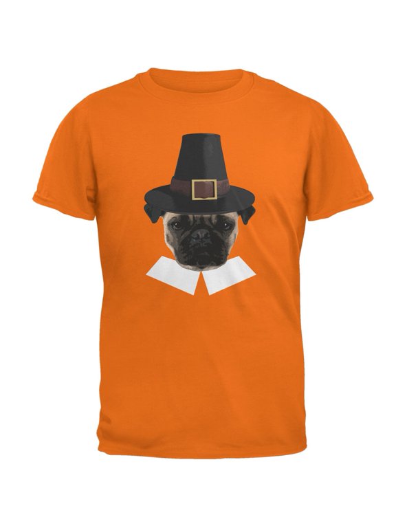 Thanksgiving Funny Pug Pilgrim Mandarin Adult T-Shirt