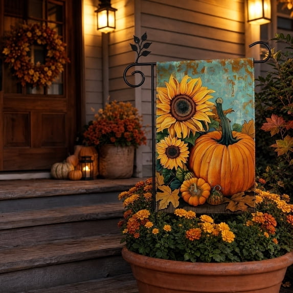 Thanksgiving Garden Flag 18 X 12 Inch Sunflower Pumpkin Print Double Sided Fall Garden Flag for Outdoor Porch Yard Autumn Harvest Home Decor 1 Pack