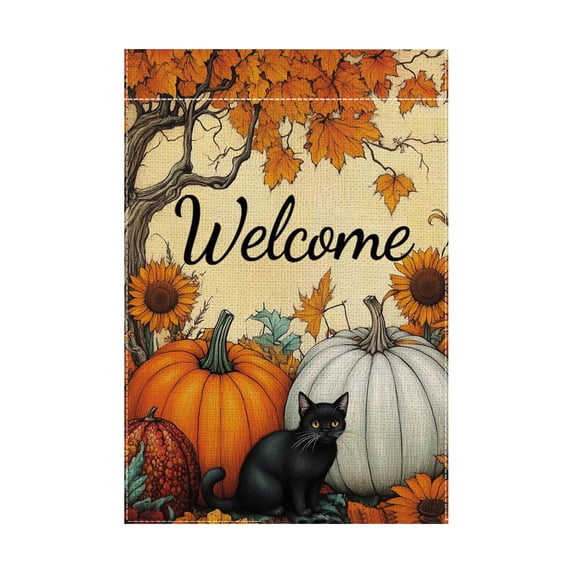 Thanksgiving Garden Flag, Double Sided Pumpkin Sunflower Black Cat Garden Flag for Fall Outdoor Yard Festive Decoration