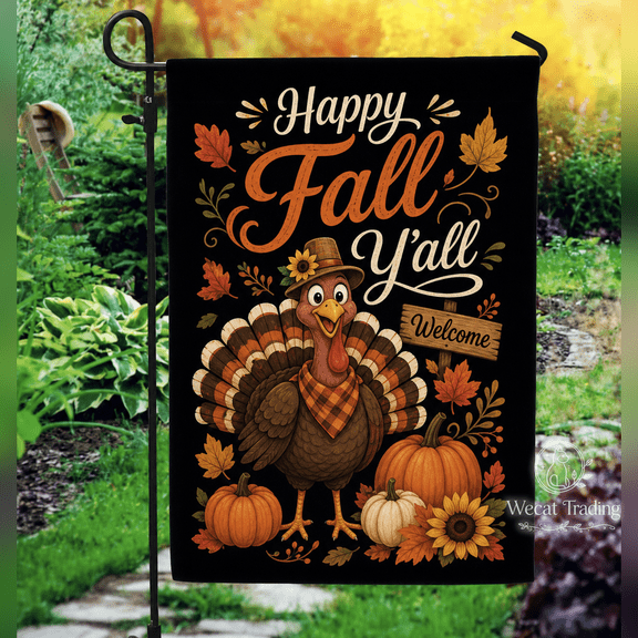 Thanksgiving Garden Flag Happy Fall Y'all Turkey for Front Yard Porch for Fall Hosts