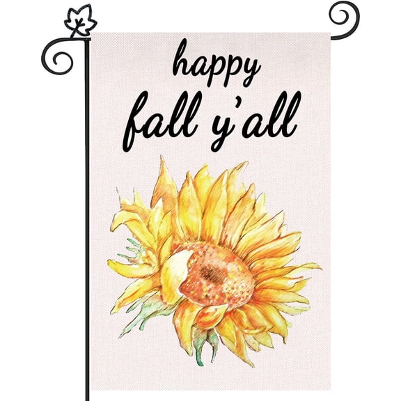 Fall Garden Flag Happy Thanksgiving Y'all Vertical Double Sided Burlap Fall Decor for Home Autumn Seasonal Decoration 12.5 x 18 Inch