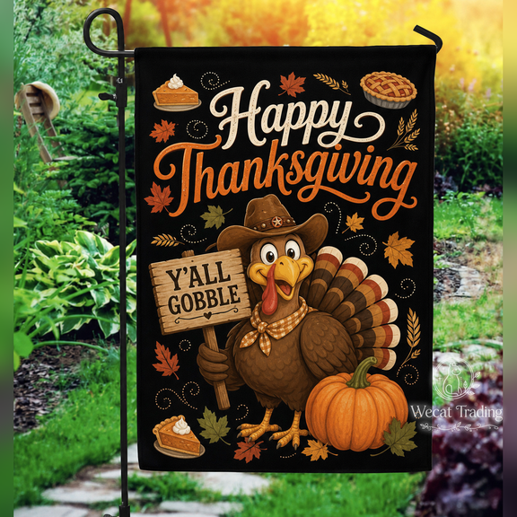 Thanksgiving Garden Flag, Southern Turkey Y'all Gobble Yard Decor for Fall Entryway