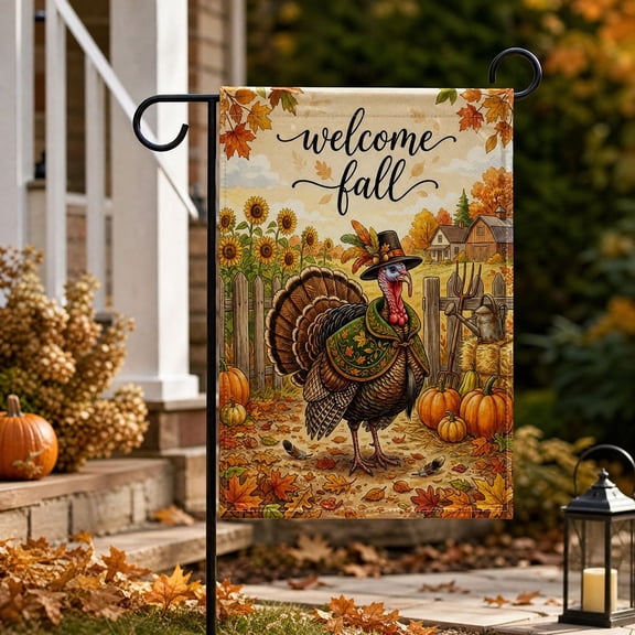 Thanksgiving Garden Flag, Style E, seasonal outdoor yard banner with a welcoming fall design, for lawn, walkway, porch, patio, garden, farmhouse and Thanksgiving decor