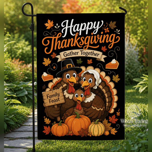 Thanksgiving Garden Flag Turkey Family Yard Display for Fall Gatherings