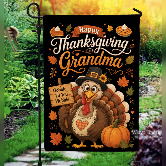 Thanksgiving Garden Flag Turkey Grandma Yard Display for Fall Outdoor Decor