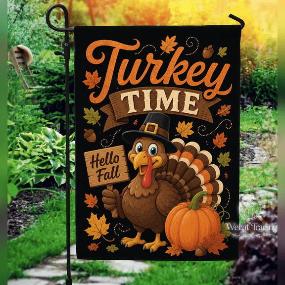 Thanksgiving Garden Flag Turkey Time Fall Turkey Yard Decor for Front Porch Outdoor Entry