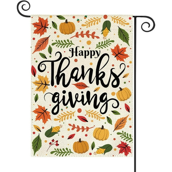 Thanksgiving Garden Flag mini 12.5x18 Inch, Fall Leaves Double Sided Burlap Be Thankful Pumpkin Yard Flag Decorative for Happy Thanksgiving Day Harvest Autumn Garden Outdoor Decor