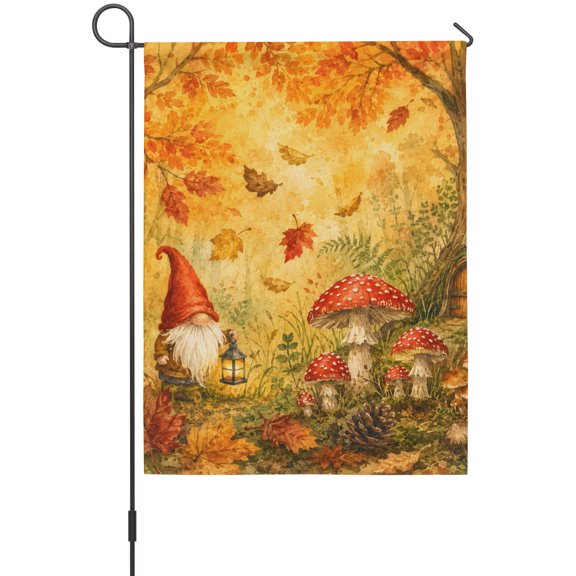 Thanksgiving Garden Flags For Outdoor, Forest Gnome Toadstool Mushrooms Tree Hollow Rustic Small Double Side Yard Flags Weather Proof Garden Decor for Lawn Outside Holiday 12 x 18 Inches