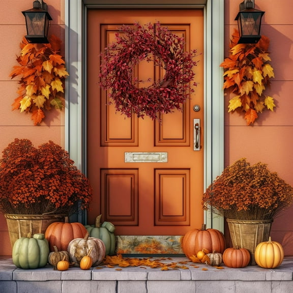 Thanksgiving Garland Decor - 11.8" Fall Wreath with Pumpkins & Berries for Door/Wall - Durable Plastic Harvest Decorations for Halloween to Christmas