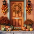 thumbnail image 1 of Thanksgiving Garland Decor - 11.8" Fall Wreath with Pumpkins & Berries for Door/Wall - Durable Plastic Harvest Decorations for Halloween to Christmas, 1 of 6