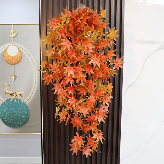Thanksgiving Garland Thanksgiving Maple Leaf Tree Hanging Simulation Decoration Green Plant Wall Hanging Simulation 5 Pronged Maple Leaf Wall Hanging Rattan