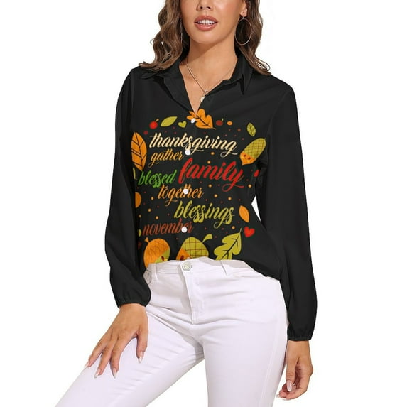 Thanksgiving Gather Family Blessed Together Blessing November Long Sleeve Blouse Woman Streetwear Casual Shirts Summer Oversize Woman Streetwear Clothing Birthday Present