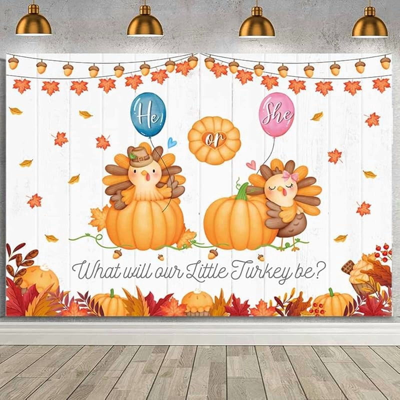 Thanksgiving Gender Reveal Backdrop He or She What Will Our Little ...