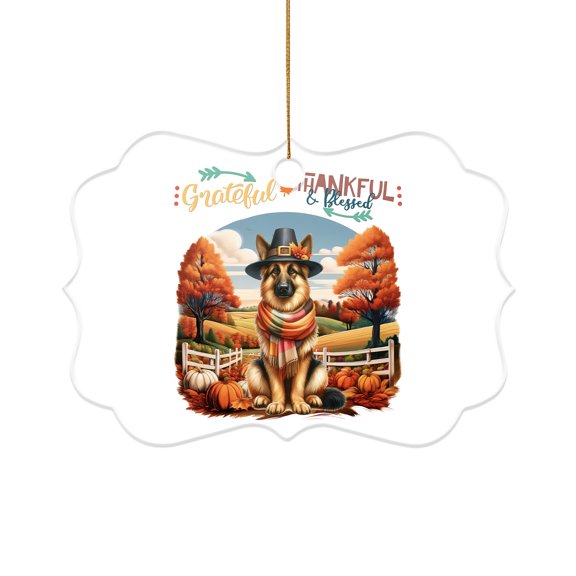 Thanksgiving German Shepherd Pilgrim Grateful, Thankful, Blessed Fall Welcome Acrylic Benelux Ornament Alsatian Dog Lover Gifts Home Tree Decor - 00021