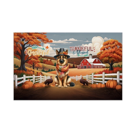 Thanksgiving German Shepherd Pilgrim Grateful, Thankful, Blessed Fall Welcome Doormat Alsatian Dog Lover Gifts Indoor Outdoor Welcome Mat - 00021