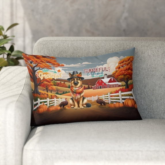 Thanksgiving German Shepherd Pilgrim Grateful, Thankful, Blessed Fall Welcome Pillowcase Double Sided Alsatian Dog Lover Gifts Pillow Case Covers - 00021