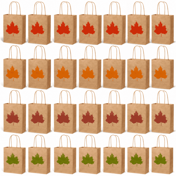 Thanksgiving Gift Bags Bulk Kraft Fall Maple Leaves Treat Goodie Candy Bags for Fall Autumn Thanksgiving Party Favor Supplies Decoration