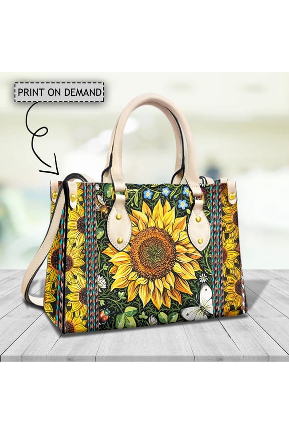 Thanksgiving Gift Custom Tote Bags for Women Ladies Sunflower Pattern New Stylish Leather Shoulder Bag Female Flowers Clutch Hot