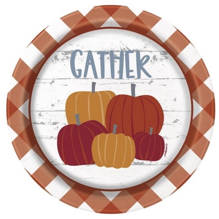 Thanksgiving Gingham Pumpkin 8 Ct 7" Dessert Cake Plates Gather
