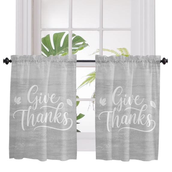 Thanksgiving Give Thanks Bathroom Window Curtain, Fall Maple Leaves Gray Light Filtering Coffee Kitchen Curtains, Bedroom Living Room Curtains 2 Panel 84"x45"