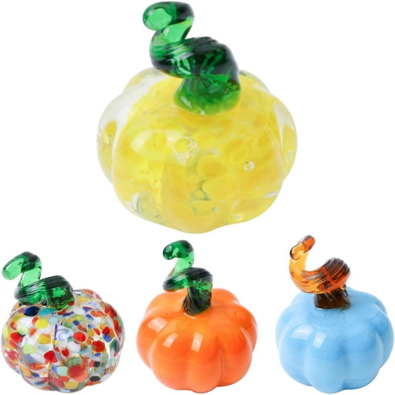 Thanksgiving Glass Pumpkin 4Pcs Mini Fall Crystal Pumpkin Figurines 1.3 Inch Blown Glass Pumpkin Decor for Autumn Harvest Thanksgiving Xmas Party