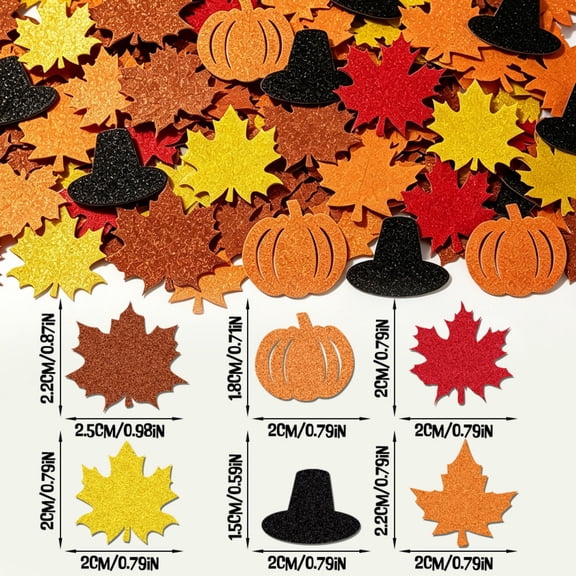 Thanksgiving Glitter Confetti 100Pcs Fall Leaves, Pumpkin and Hat Table Scatter for Fall Parties and DIY Crafts, Reusable Glitter Paper Confetti for Halloween Home Decor, Family Value Pack