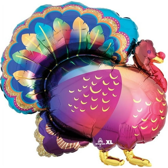 Thanksgiving Glitter Turkey Foil 32" Balloon, 1ct