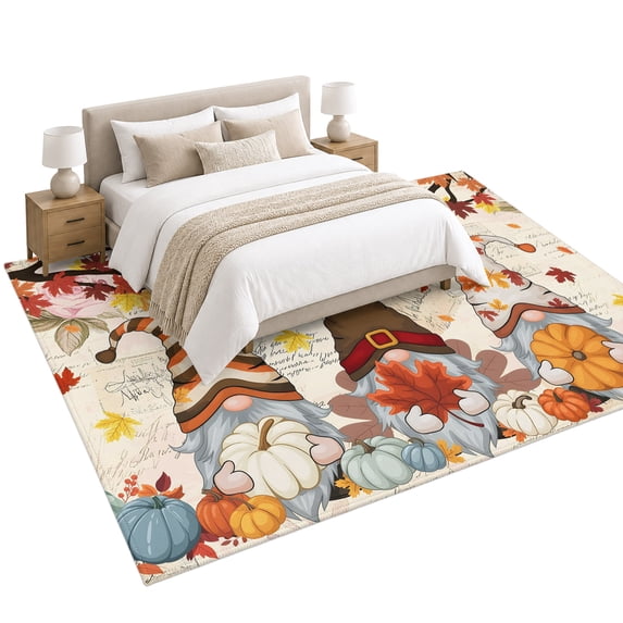 Thanksgiving Gnome Area Rug 6'x9', Dwarf Fall Maple Leaves Pumpkin ...