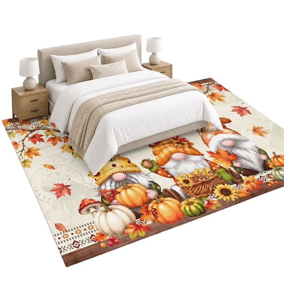 Thanksgiving Gnome Area Rug 6'x9', Rustic Fall Squirrel Maple Leaf ...