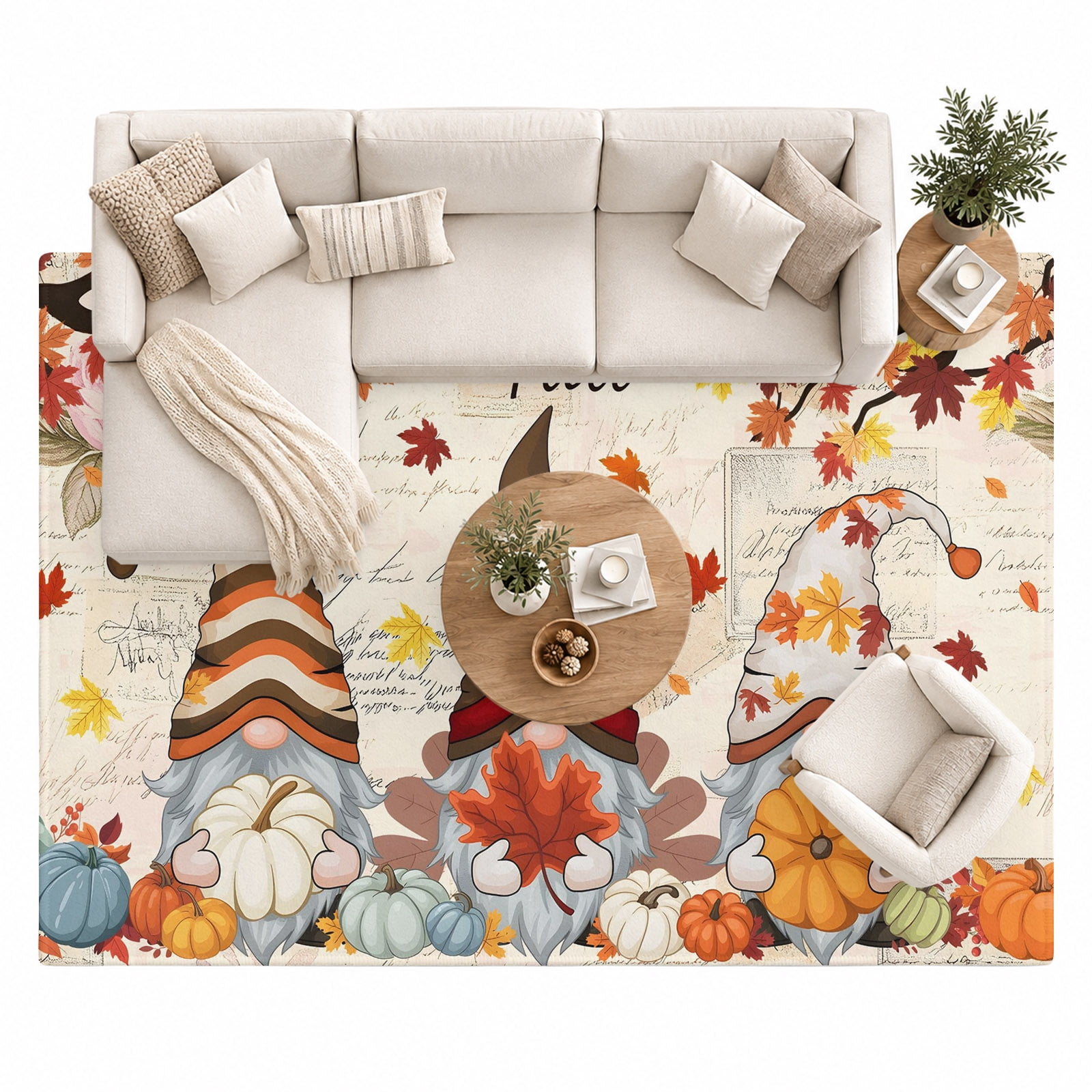 Thanksgiving Gnome Area Rug 8'x10', Dwarf Fall Maple Leaves Pumpkin ...