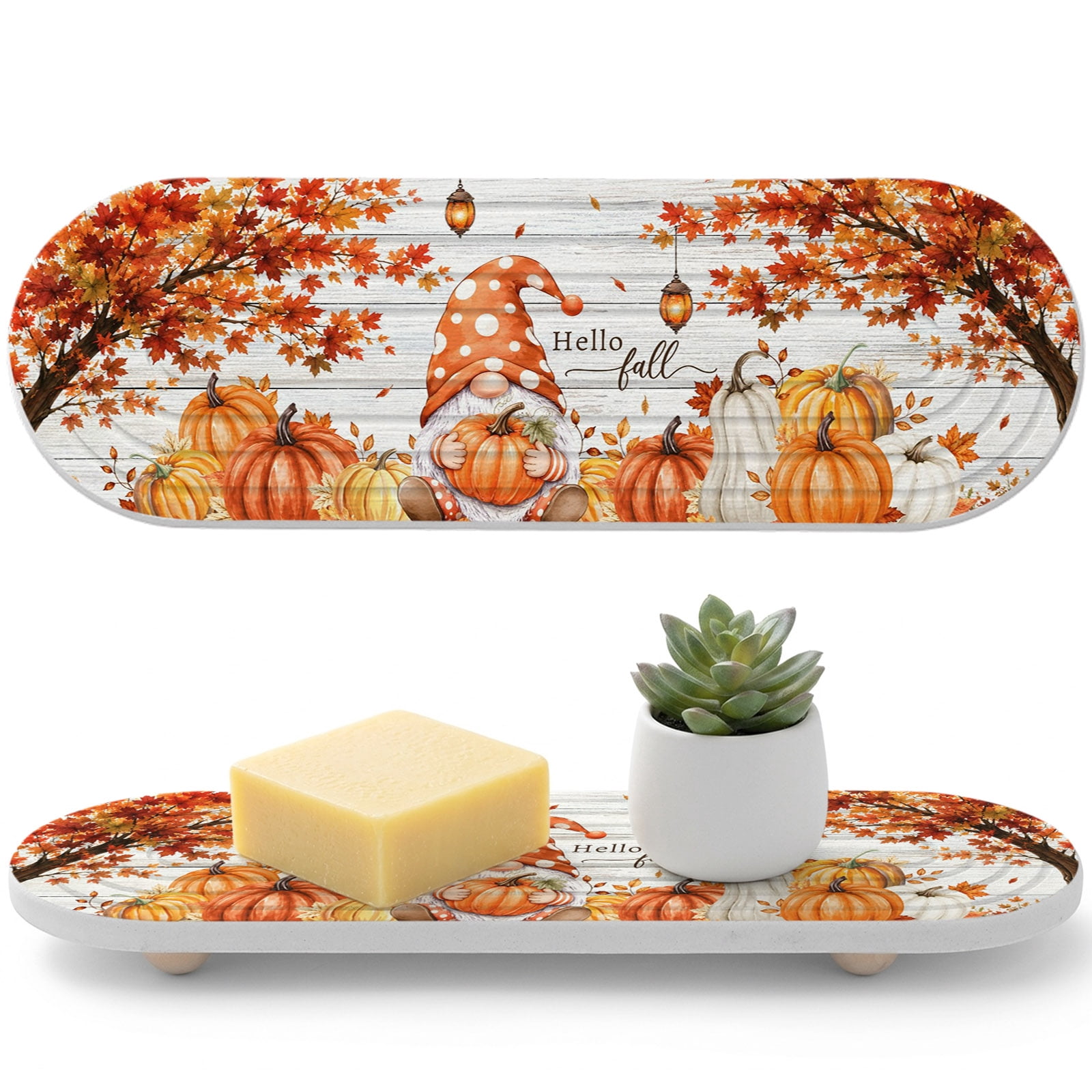 Thanksgiving Gnome Diatomaceous Earth Coasters, Orange White Pumpkin ...