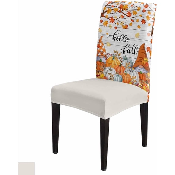 Thanksgiving Gnome Dining Room Chair Covers Set of 4, Pumpkin Fall Maple Leaf Wood Plank Stretch Chair Slipcovers Removable Washable Seat Cover Chair Protectors for Kitchen Home, Hotel Banquet